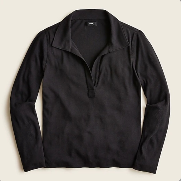 J. Crew NWT Ribbed Polo Long Sleeve T-Shirt - Black - Picture 4 of 4